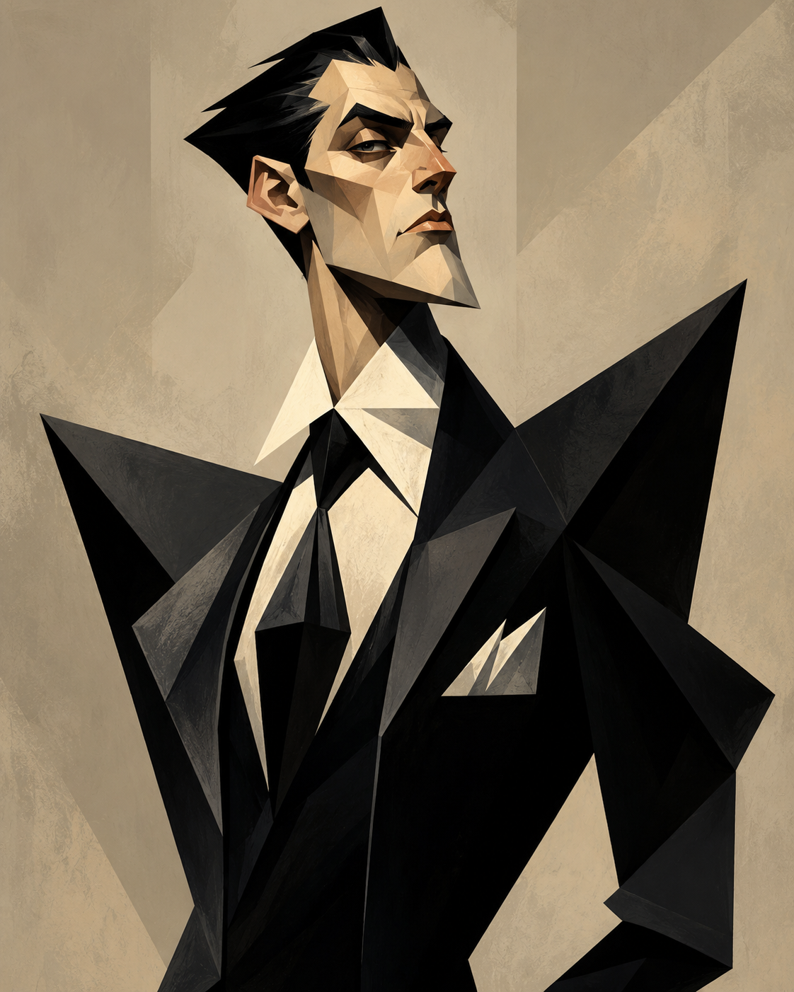 Angular portrait of a refined man in a sharply tailored suit